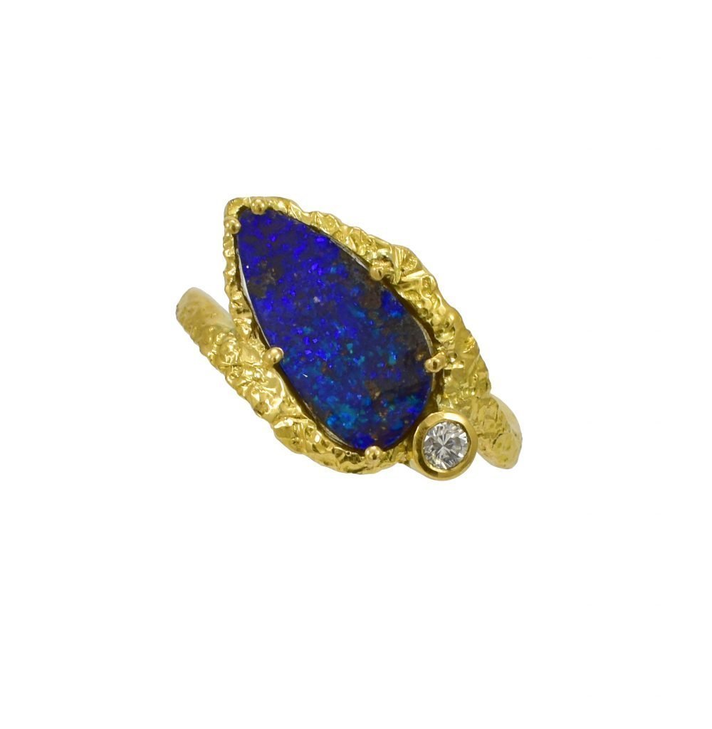 Daou jewellery black opal diamond organic ring