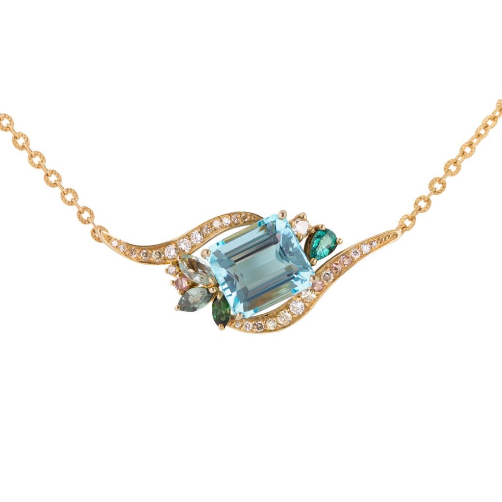 Phoenix Aquamarine Tourmaline Sapphire Diamond Revive Pendant Daou Jewellery