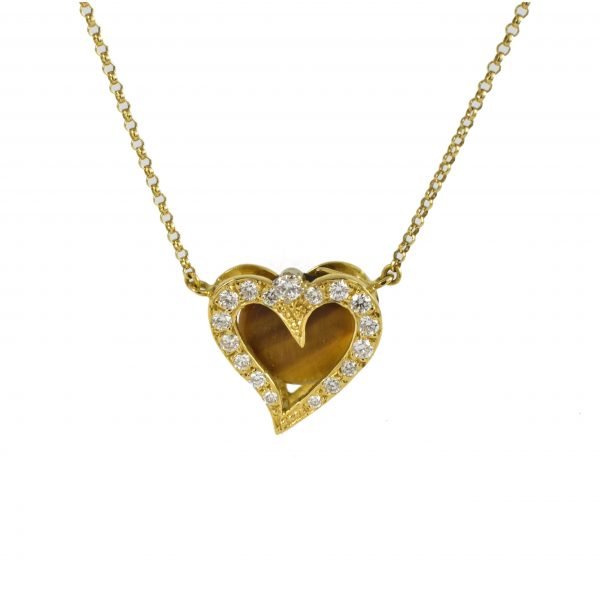 Diamond and Tigers Eye Heart Pendant