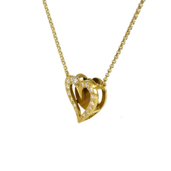 Diamond and Tigers Eye Heart Pendant