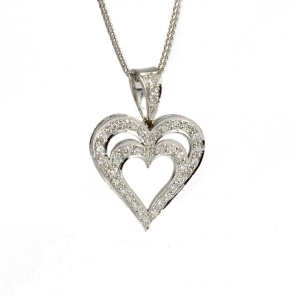 Heart in Heart White Gold Diamond Pendant