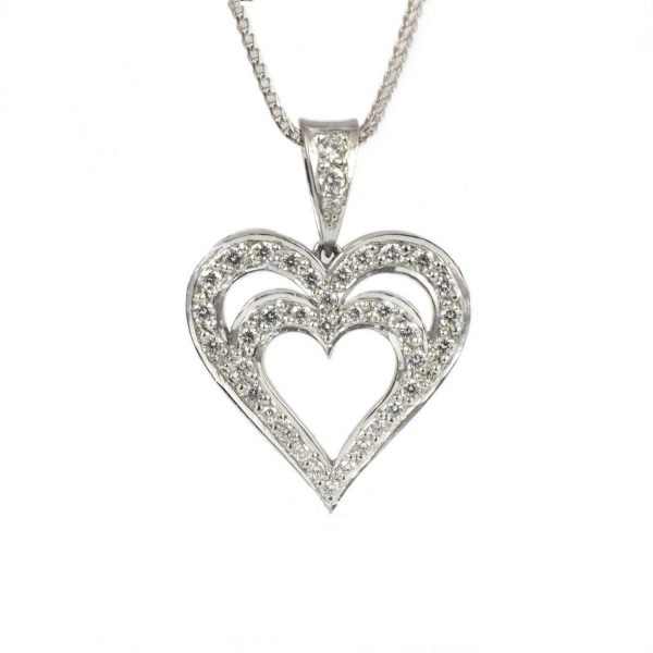 Heart in Heart White Gold Diamond Pendant