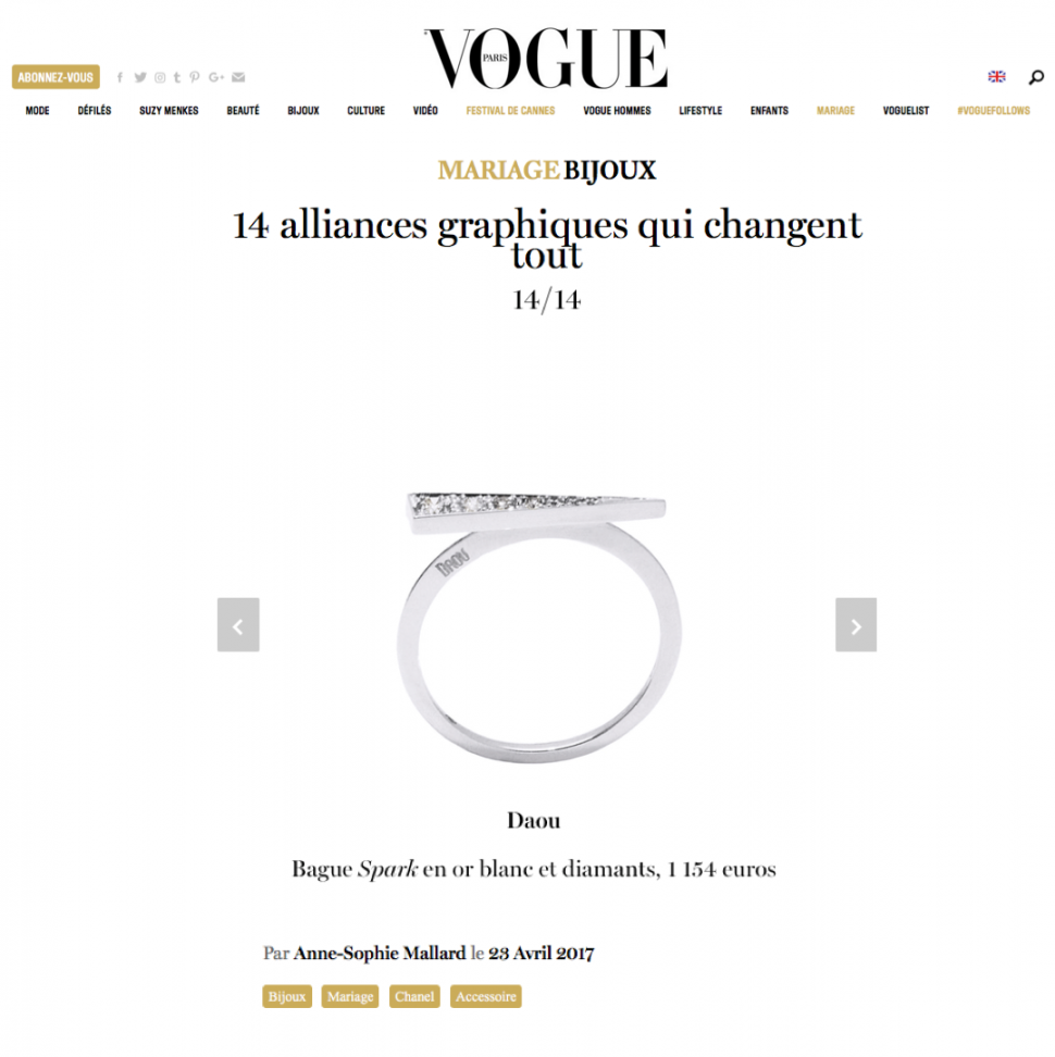 Vogue Paris Daou Jewellery Spark Diamond Ring May 2017 Wedding Ring