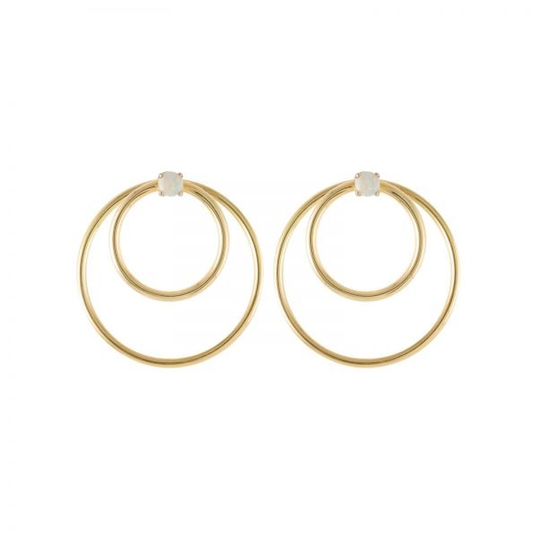 Convertible Double Gold Hoop Orbit Earrings – Opal