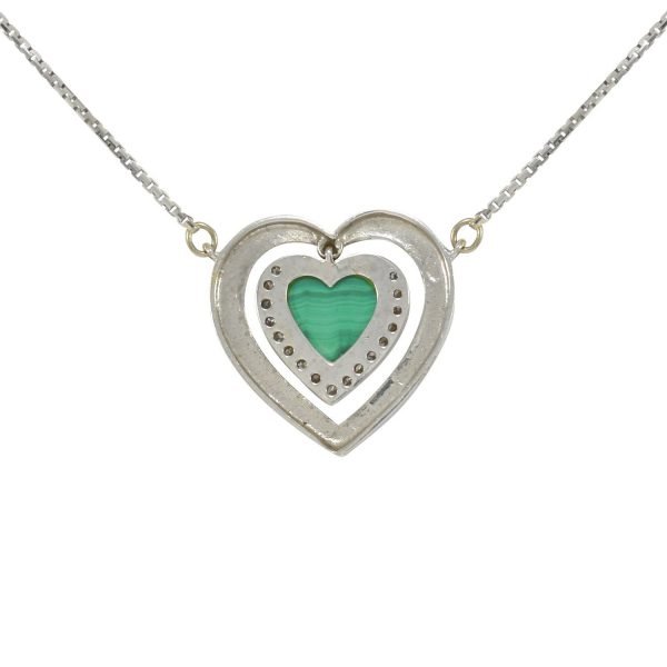 Malachite Diamond Framed Heart Pendant White