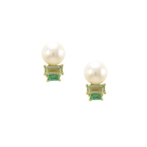 Pearl Light - Pearl, Green Sapphire and Emerald Earrings