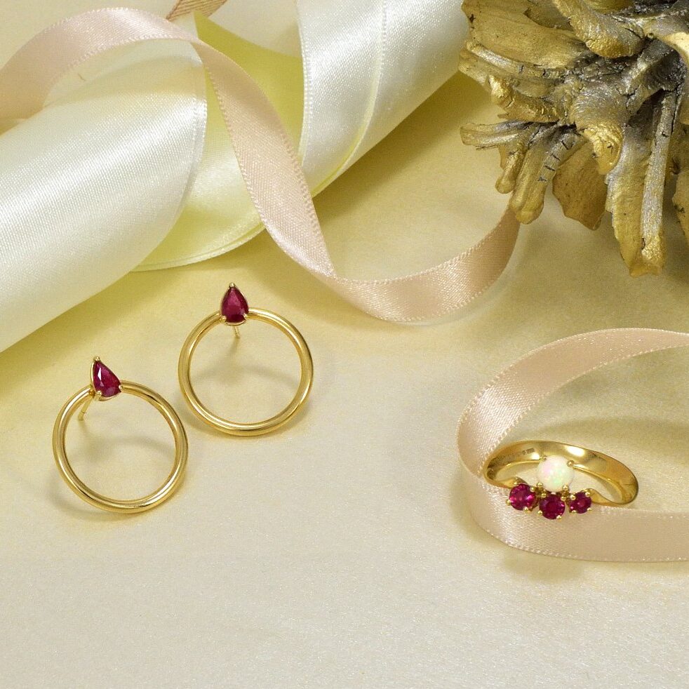 RUBY HOOP EARRING RUBY AND OPAL RING DAOU JEWELLERY